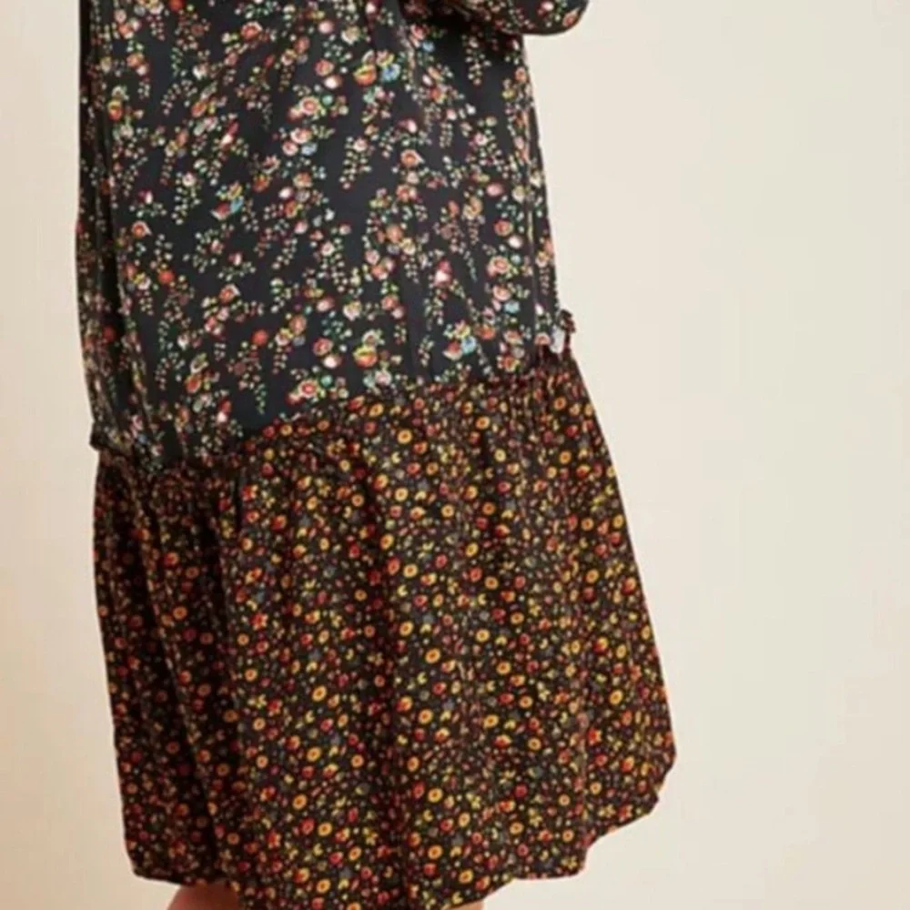 Anthropologie Maeve Marlie Button-Front Tunic Floral Long Sleeved Dress 8 - Picture 11 of 12